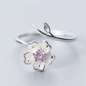 Sterling Silver Plum Bossom Ring, Modern Minimal Floral Ring, Lovely Dainty Adjustable Flower Ring ,Gift for Her, Birthday , Christmas Gift