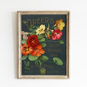 Vintage Flowers Print - Garden Calendar Seed Packet Illustration - Dark Academia Floral Art - Victorian Botanical - Cottagecore Wall Deocr