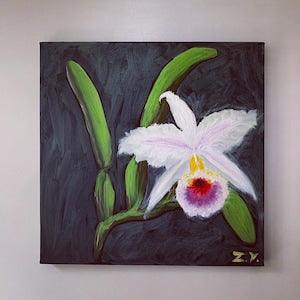 Orchid Cattleya Flower Original Oil Painting on Canvas. Floral Wall Art Painting. Orchid Blossom Original Painting.