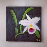 Orchid Cattleya Flower Original Oil Painting on Canvas. Floral Wall Art Painting. Orchid Blossom Original Painting.