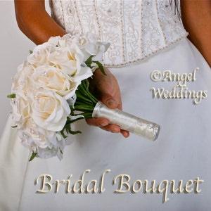 Love ANGELICA IVORY Wedding Bouquet Package Bridal Bridesmaid Groom Boutonnieres Corsages Keepsake Bouquets Roses Silk Floral Custom Flowers