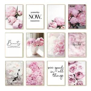 Pink Peony Flowers Paintings Poster Nordic Home Decor Canvas Painting Wall Mural