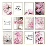 Pink Peony Flowers Paintings Poster Nordic Home Decor Canvas Painting Wall Mural