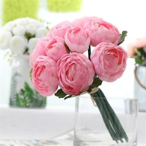 Pink Ranunculus Bouquet, Artificial Peony Flowers for Bridal Bridesmaid Bouquet DIY Flower Arrangement Home Decoration JM803