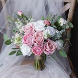 Dusty Pink and White Bridal Bouquet, Boho Wedding Bouquet, Rustic Wedding Flower, Made with Rose and Eucalyptus