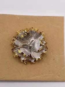Vintage Gold Tone 3D CERRITO Carnation White Flower Brooch Pin New Old Stock