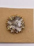 Vintage Gold Tone 3D CERRITO Carnation White Flower Brooch Pin New Old Stock
