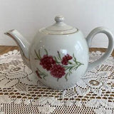 4 Cup Teapot Carnations Gold Trim January Birth Month Flower Mother??s Day