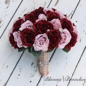 Wedding Bouquets, Rose Gold Burgundy and Dusty Rose Bridal Bouquet. Silk flowers, Artificial bouquet for Wedding, Bridesmaids bouquets