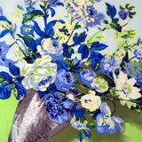 Vintage Silk Scarf Blue Roses Floral Bouquet 50s 60s Exc Condition Gorgeous Graphics