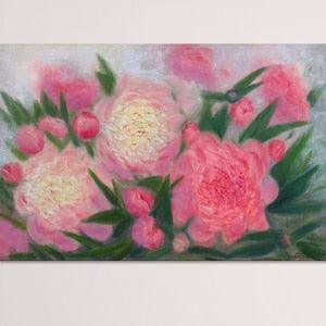Peony painting original oil painting, peony wall art pink flower painting, peony bouquet floral oil painting on canvas