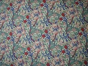 WILLIAM MORRIS CURTAIN FABRIC "Golden Lily Minor" 2.6 METRES BISCUIT/INDIGO/RED