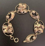 Vtg CARL-ART Bracelet 12K GF Sterling Silver Repousse Calla Lily Floral Link 7.5