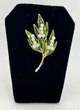 Lily Of The Valley Brooch Pin Enamel Faux Pearl Gold Tone