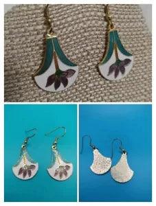 Vintage Cloisonne Dangle Locus Water lily Gold Tone Earrings