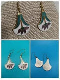 Vintage Cloisonne Dangle Locus Water lily Gold Tone Earrings