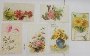 Lot of 6 1900s Floral Postcards Daisies, Carnations Bumble Bee ART CRAFTS German
