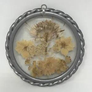 Vintage Dried Pressed Flowers Pewter Frame Window Suncatcher Lasting Impressions