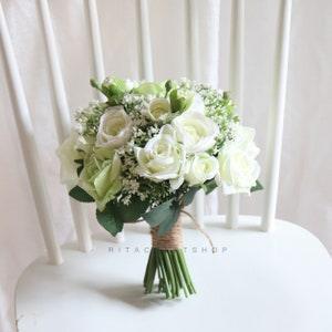 Artificial Wedding Bouquet White and Green Bouquet Bridal Bridesmaid Bouquet Rose Babysbreath Spring Summer Wedding Silk Flower Bouquet