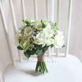 Artificial Wedding Bouquet White and Green Bouquet Bridal Bridesmaid Bouquet Rose Babysbreath Spring Summer Wedding Silk Flower Bouquet