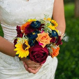 Sunflowers bouquet, Burgundy bridal bouquet, Orange roses bouquet,  Navy blue bouquet, Fall bouquet,Faux Flower