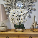 Sansa Life Like White Orchid, real touch , artificial plant in champagne gold bowl.