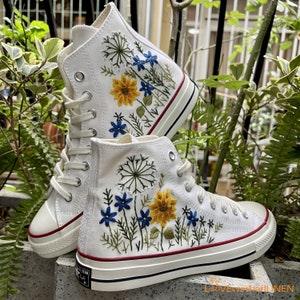 Custom Sneakers Taylor 1970  Flowers Embroidered Sneaker/ Wedding Flowers Embroidered Shoes/ Sunflower Embroidered Sneaker