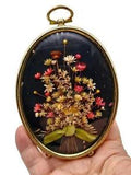 Framed Dried Flowers Wall Hanging 4"X3" Gold Tone Frame Green Velvet Bow