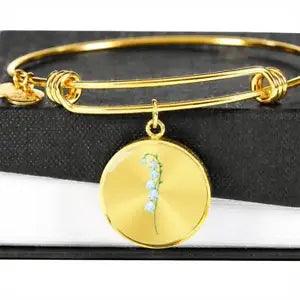 May Birth Flower Lily of The Valley Engraved Bangle Charm Bracelet