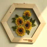 Hexagonal Wooden frame Sunflower Embroidery wall hanging decor, Finished Embroidered Home Decor,Hand embroidery design,Cross Stitch Display