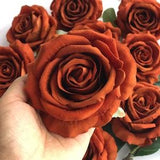10pcs Rust Orange Realistic Fake Roses for DIY Wedding Bouquets Centerpieces Arrangements Party Baby Shower Rose Head Only