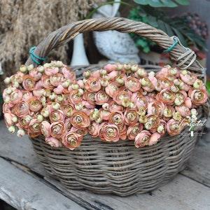 Autumn coral  One Bundle Artificial Silk Mini Ranunculus Artificial 6 Stems Silk Ranunculus Buds for wedding home decor