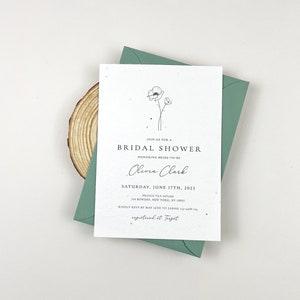 Poppy Flower Bridal Shower Invitation, Minimal Bridal shower Announcement , zero waste invitations with envelopes