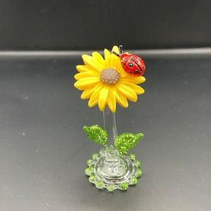 Handmade Glass Sunflower and Ladybug - Daisy Bug