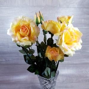 7 Artificial Yellow and Pink Rose Branches-Artificial Yellow Rose Stem-Faux Rose Flowers-Floral Arrangement Stem-DIY Crafts