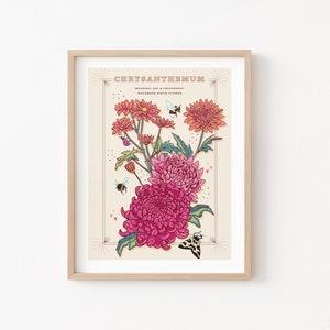 Chrysanthemum Wall Art Print, November Birth Flower Illustration Print