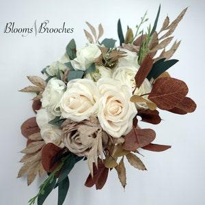 Fall Boho Wedding Bouquet, Bridal Bouquet Artificial, Ivory  Cream and taupe wedding bouquets, Silk Wedding Flowers, Roes peony eucalyptus