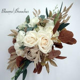 Fall Boho Wedding Bouquet, Bridal Bouquet Artificial, Ivory  Cream and taupe wedding bouquets, Silk Wedding Flowers, Roes peony eucalyptus