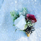White boutonniere,  Winter groom boutonni¡§¡§re, Roses buttonhole, Rustic groomsmen boutonni¡§¡§re