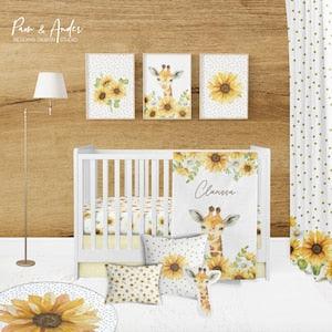 SUNFLOWER BABY BEDDING set, giraffe crib bedding, baby gift, Sunflower customized baby blanket, baby?bedding