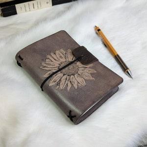 Leather Field-Size Fauxdori Refillable Notebook | Stamped Sunflower
