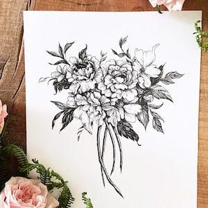Peony Floral Bouquet Print | Botanical Fine Art Print
