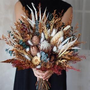Rustic boho Wedding Bouquet,Dried Flowers Protea Home Wedding Decor,bridal bridesmaids bouquets,Flowers Arrangement,Small Centerpiece