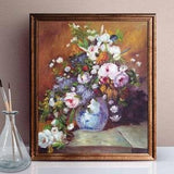 Pink Peonies in Blue Vase Oil Painting On Canvas Vintage Abstract Floral Wall Art for Living Room Gift for Housewarming
