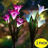 2 Pack Solar Garden Lights Lily Flowers Stake Lamp For Yard Outdoor Patio Decor
