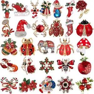 Wholesale Crystal Red Brooch Pin Flower Crab Ladybird Santa Claus Brooch Xmas