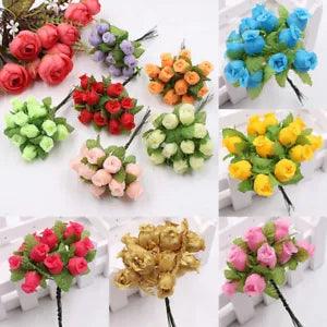 Home Artificial Rose Flower Fake Silk Peony Small Bunch DIY Wedding Home Bouquet