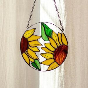 Sunflower Flower Suncatcher. Stained glass Home Decor Panel Pendant Garden Window Wall Hangings. Grandma Ukraine gift shops, Mothers gift