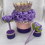 Personalized Box of Fake Roses, Bouquet Gift Set, Crown and Pen Set, Forever Rose Bouquet, Artificial Floral Arrangement, Holiday Gift