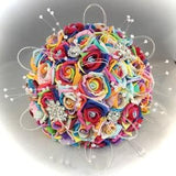 Rainbow roses bride bouquet artificial wedding flowers bridesmaid bouquet foam rose brooch diamant¡§? wedding sparkly LGBTQS crystals bling